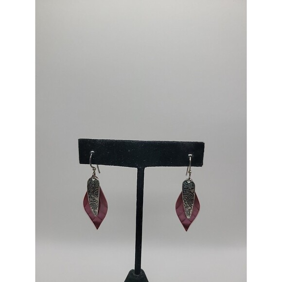 New Jody Coyote Silverworks Pink Silver Leaf Dangle Earrings Pierced Artisan - Picture 2 of 11